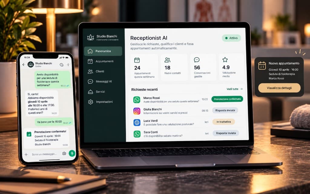 Receptionist AI di uno studio che risponde su WhatsApp e conferma un appuntamento